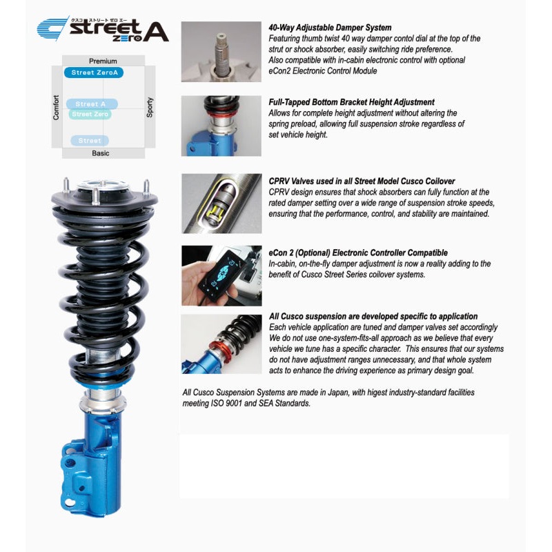 Cusco Coilovers Street Zero A 40 Way Adj 03-18 Toyota Crown(GRS18/GRS20/GRS21) *JDM Model Only*