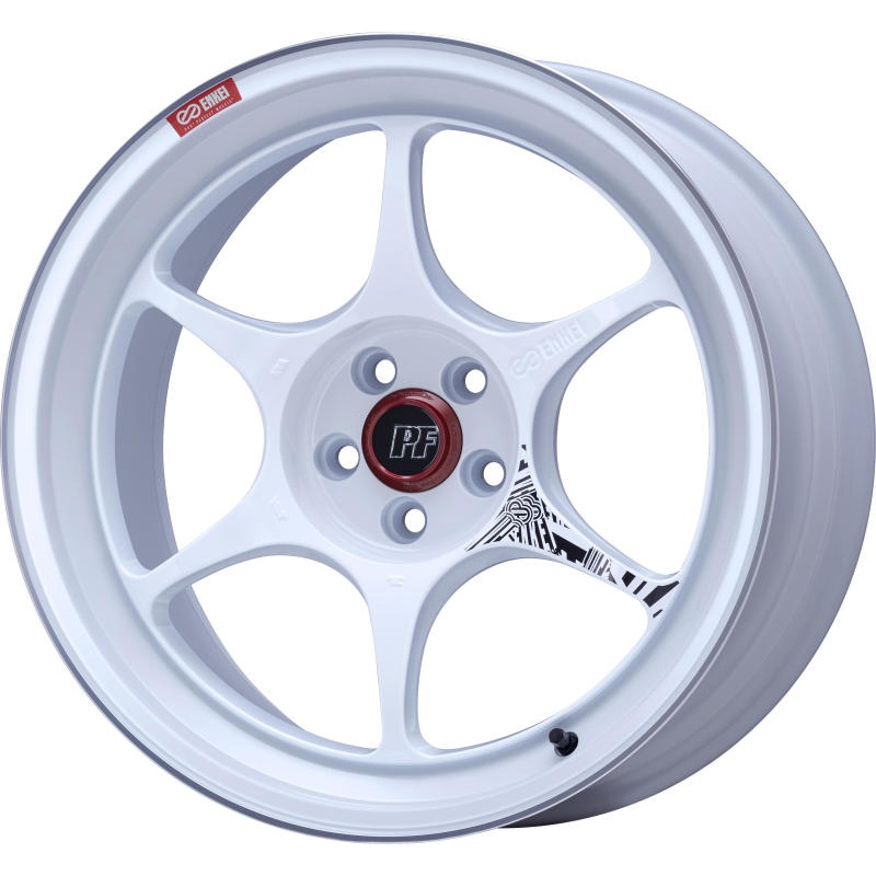 Enkei PF06 18x10in 5×114.3 BP 25mm Offset 75mm Bore White Machined Wheel