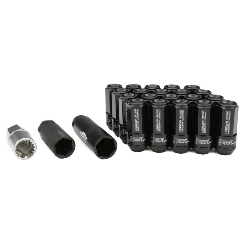 Project Kics Leggdura Racing Shell Type Lug Nut 54mm Open-End Look 16 Pcs + 4 Locks 14X1.5 Black