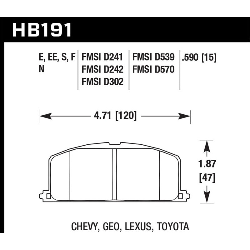 Hawk 86-88 Chevy Nova / 90-92 Geo Prizm GSI / 90-92 Prizm LSI / Toyota (Various) Race Front Brake Pa