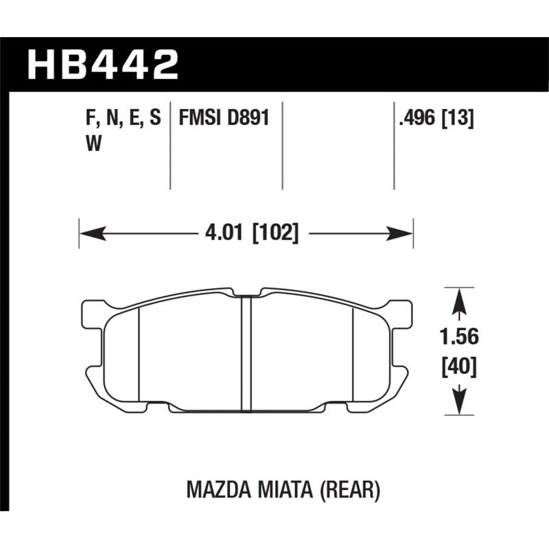 Hawk 01-02 Miata w/ Sport Suspension HPS  Street Rear Brake Pads (D891)
