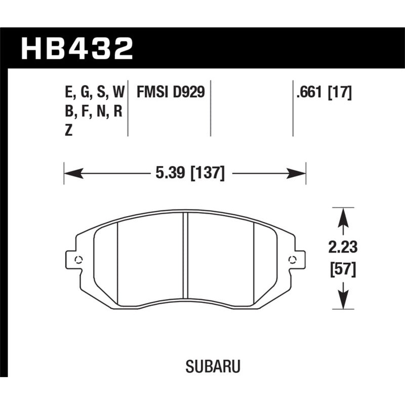 Hawk 03-05 WRX / 08 WRX / 09 Legacy 2.5i NA ONLY D929 HPS Street Front Brake Pads
