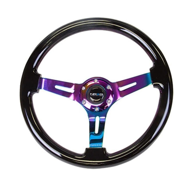 NRG 350mm 3″ Deep Classic Black Wood/Neochrome Steering Wheel (RST-018BK-MC)