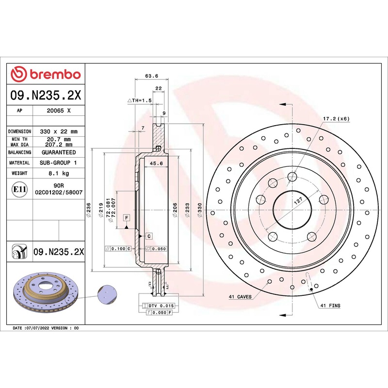 XTRA Drilled Rear Disc Brake Rotor – 09.N235.2X