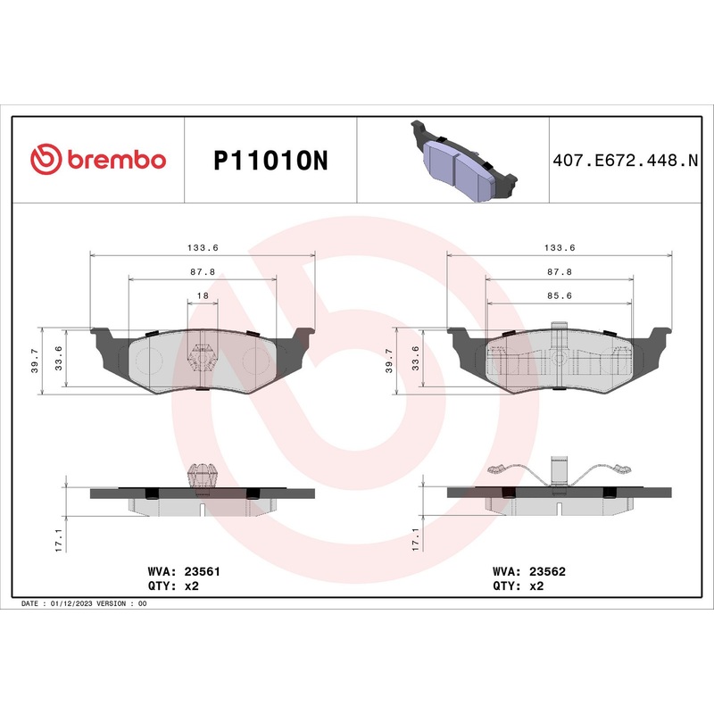 PRIME Ceramic Rear Disc Brake Pad Set – P11010N
