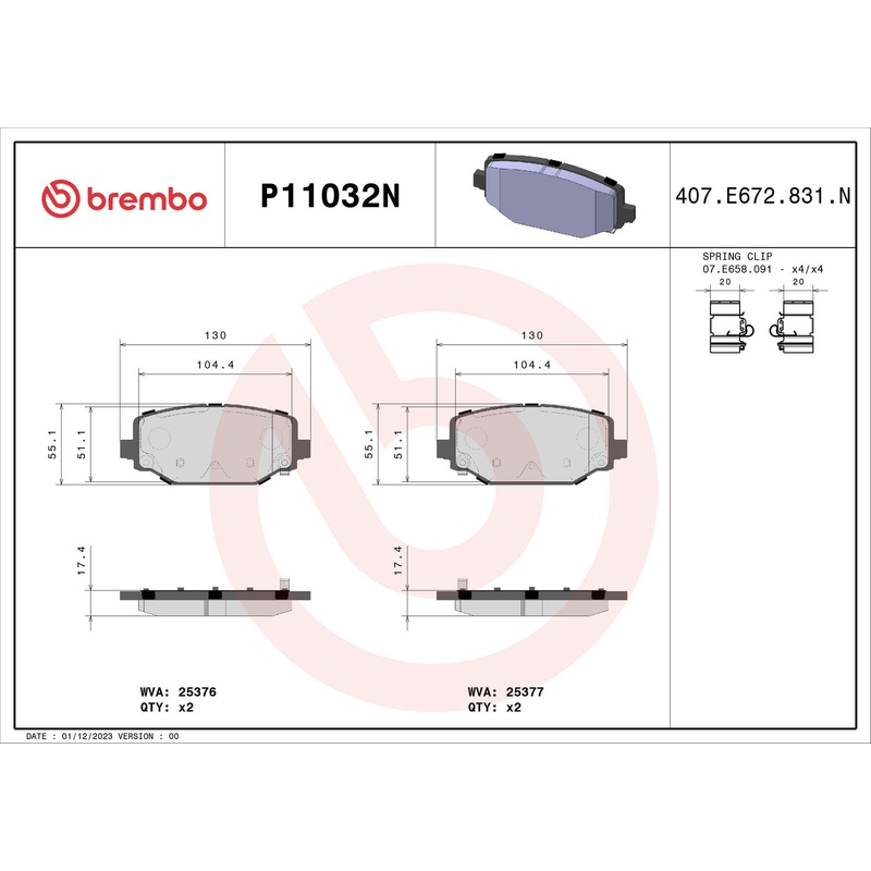 PRIME Ceramic Rear Disc Brake Pad Set – P11032N