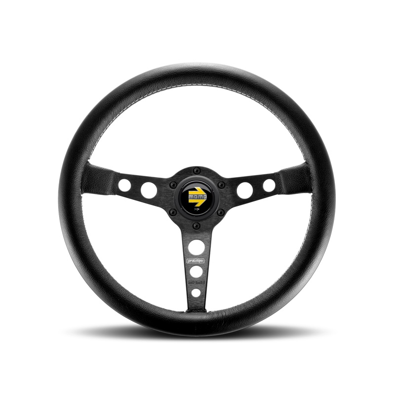 Momo Prototipo Steering Wheel 350 mm – Black Leather/Wht Stitch/Black Spokes