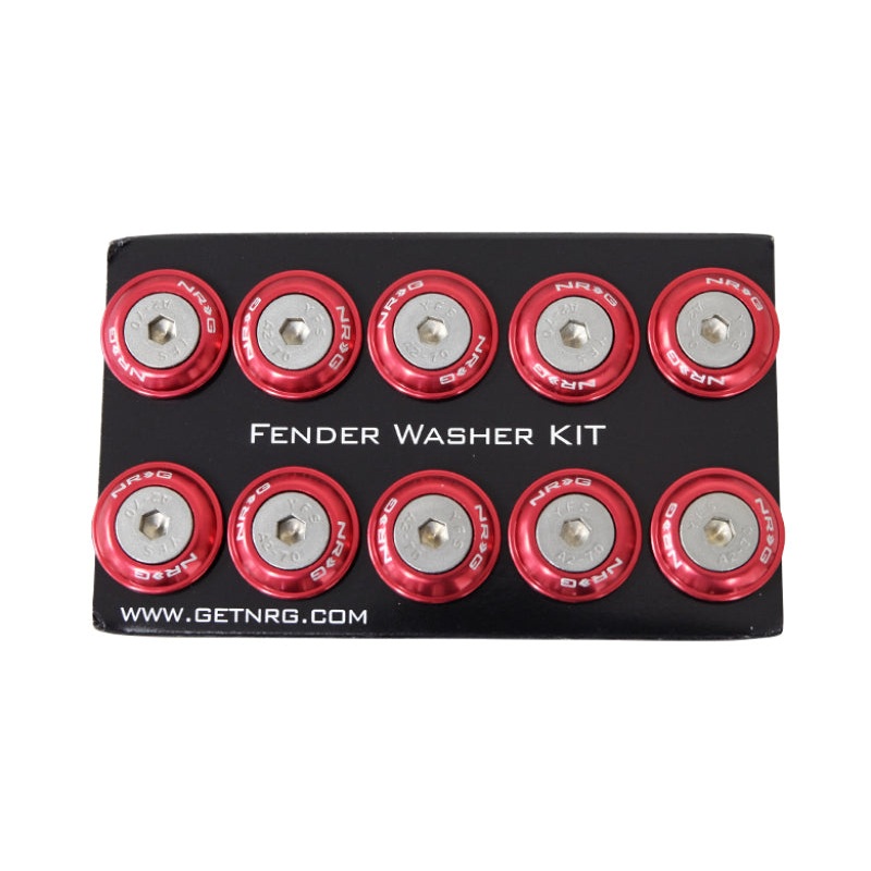 NRG Fender Washer Kit w/Rivets For Plastic (Red) – Set of 10