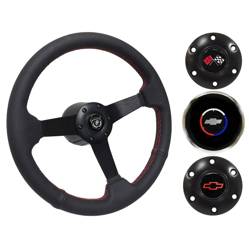 1962-68 Chevy Nova Steering Wheel Kit | Perforated Black Leather | ST3602RED
