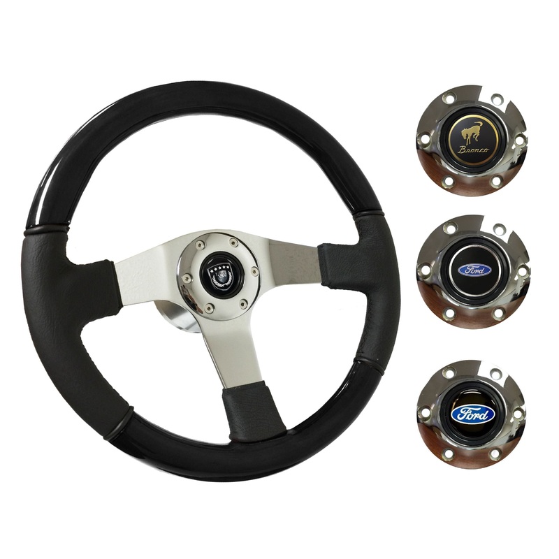 1966-72 Ford Bronco Steering Wheel Kit | Black Ash Wood – Leather | ST3019BK
