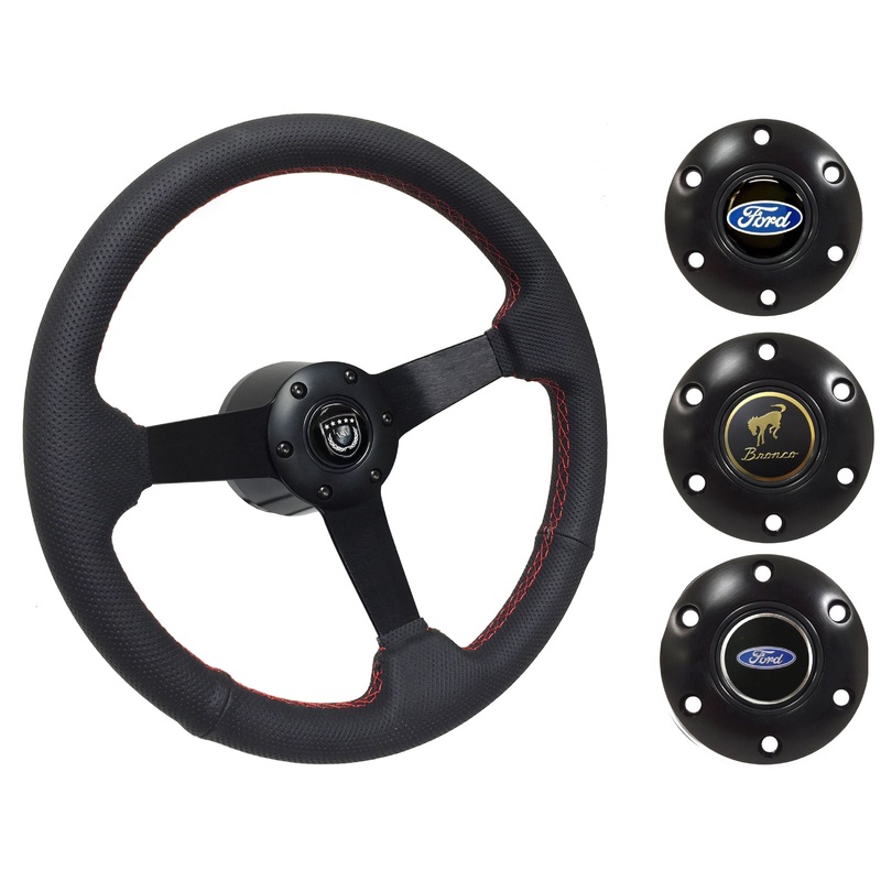 1966-72 Ford Bronco Steering Wheel Kit | Perforated Black Leather | ST3602RED
