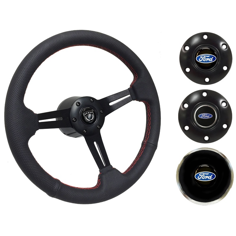 1969, 78-91 Ford Truck Steering Wheel Kit | Perforated Black Leather | ST3586RED