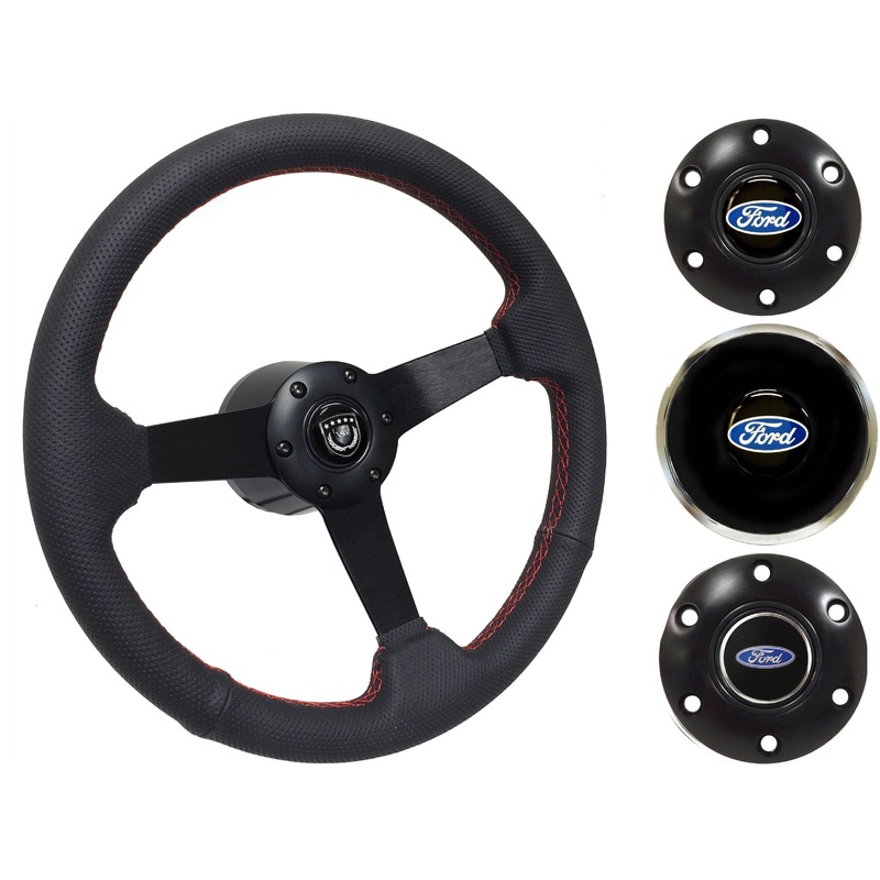 1969, 78-91 Ford Truck Steering Wheel Kit | Perforated Black Leather | ST3602RED