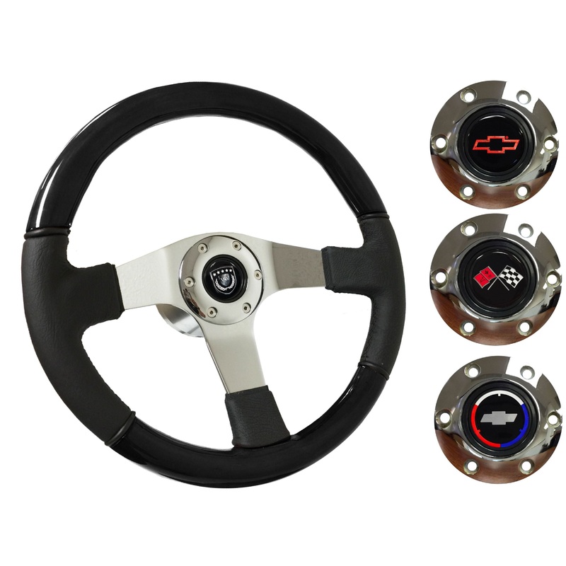 1969-87 El Camino Steering Wheel Kit | Black Ash Wood – Leather | ST3019BK