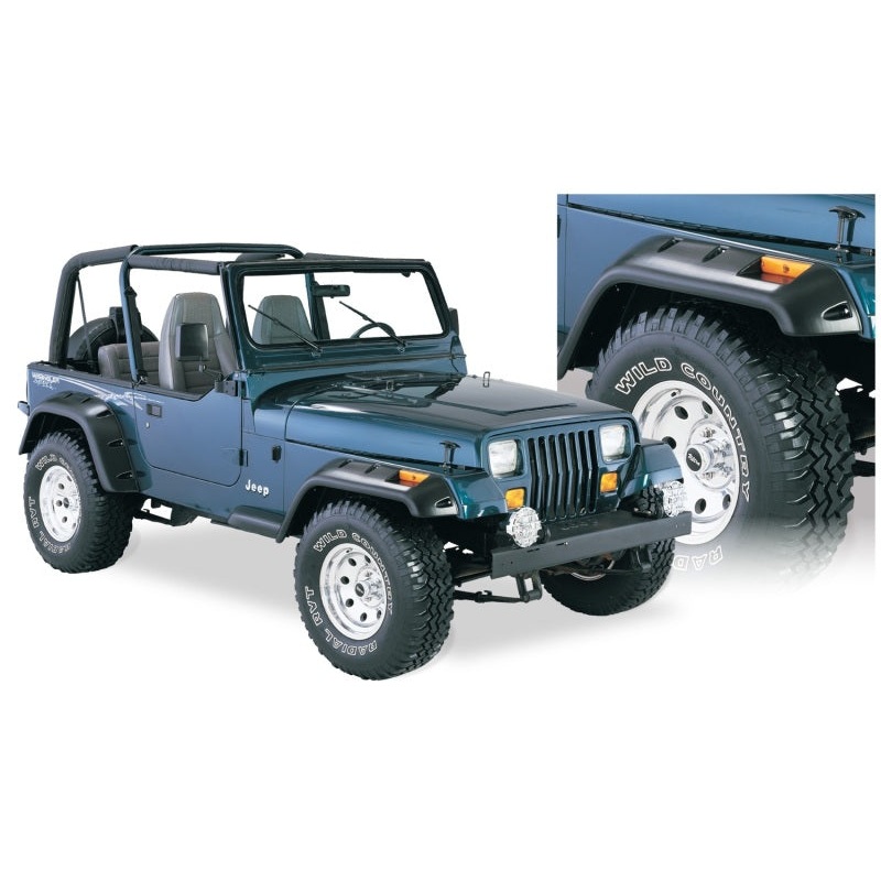Bushwacker 87-95 Jeep Wrangler Cutout Style Flares 4pc Cutting Optional Not Renegade – Black