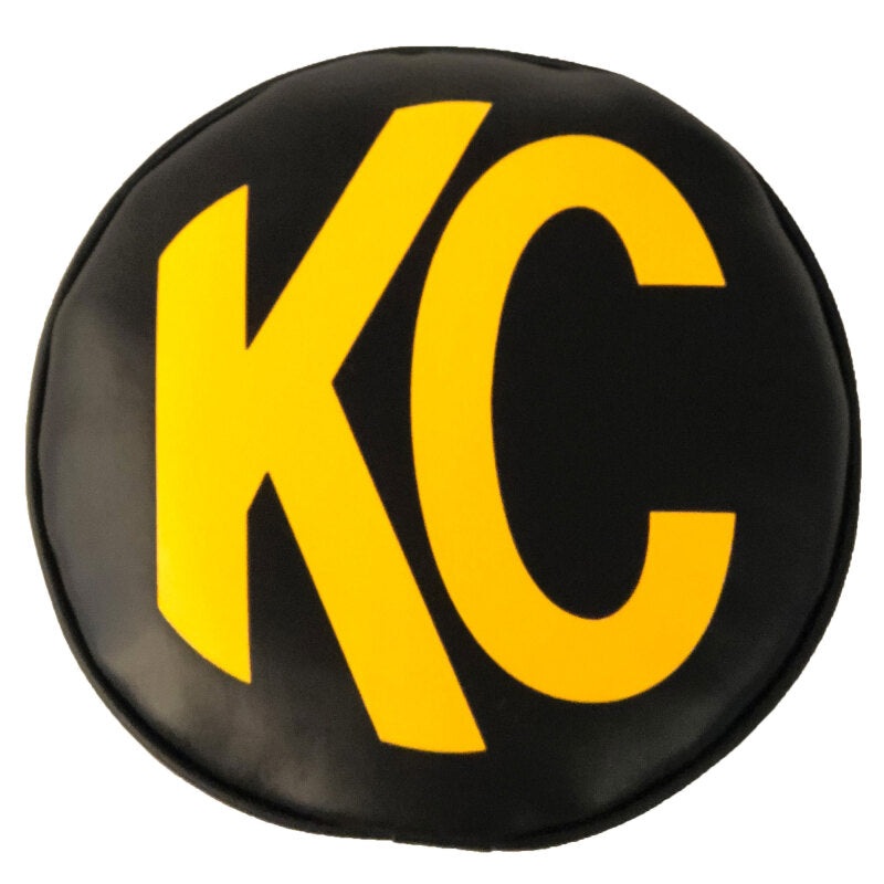 KC HiLiTES 8in. Round Soft Cover (Pair) – Black w/Yellow KC Logo