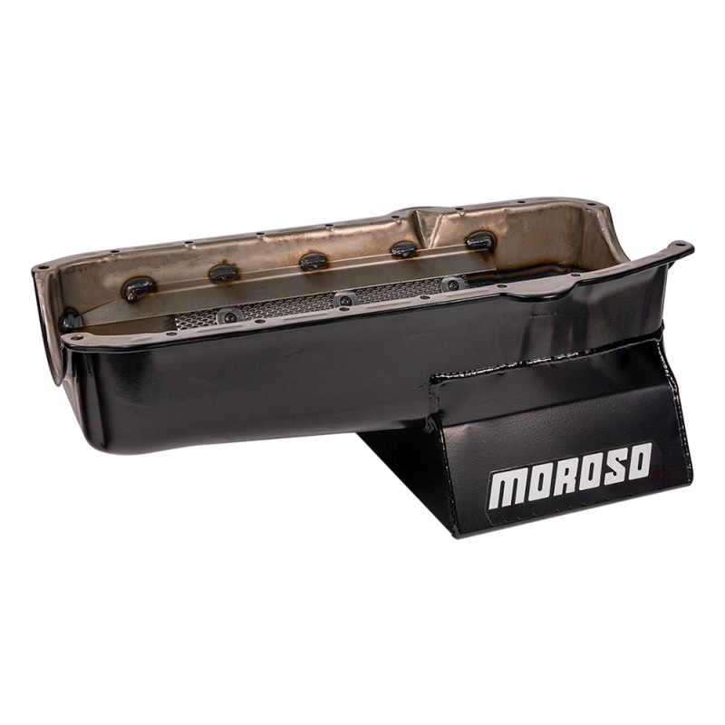 Moroso 80-85 Chevrolet SBC (w/Passenger Side Dipstick) Wet Sump 7qt 8.25in Steel Oil Pan – Black