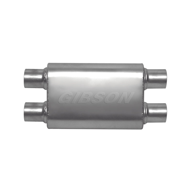 Gibson CFT Superflow Dual/Dual Oval Muffler – 4x9x13in/2.25in Inlet/2.25in Outlet – Stainless