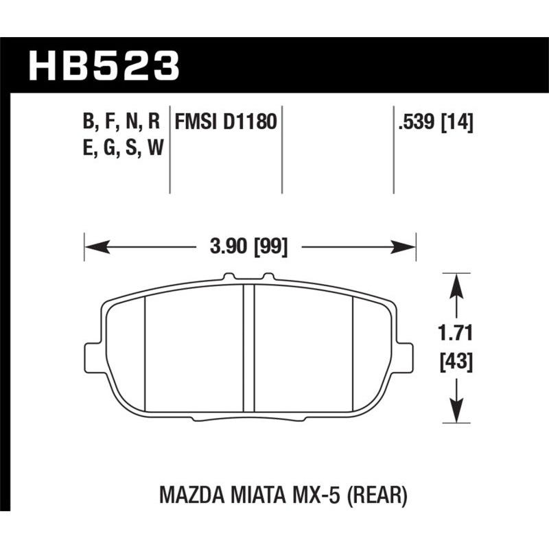 Hawk 06-10 Mazda Miata Mx-5 Rear HPS Sreet Brake Pads