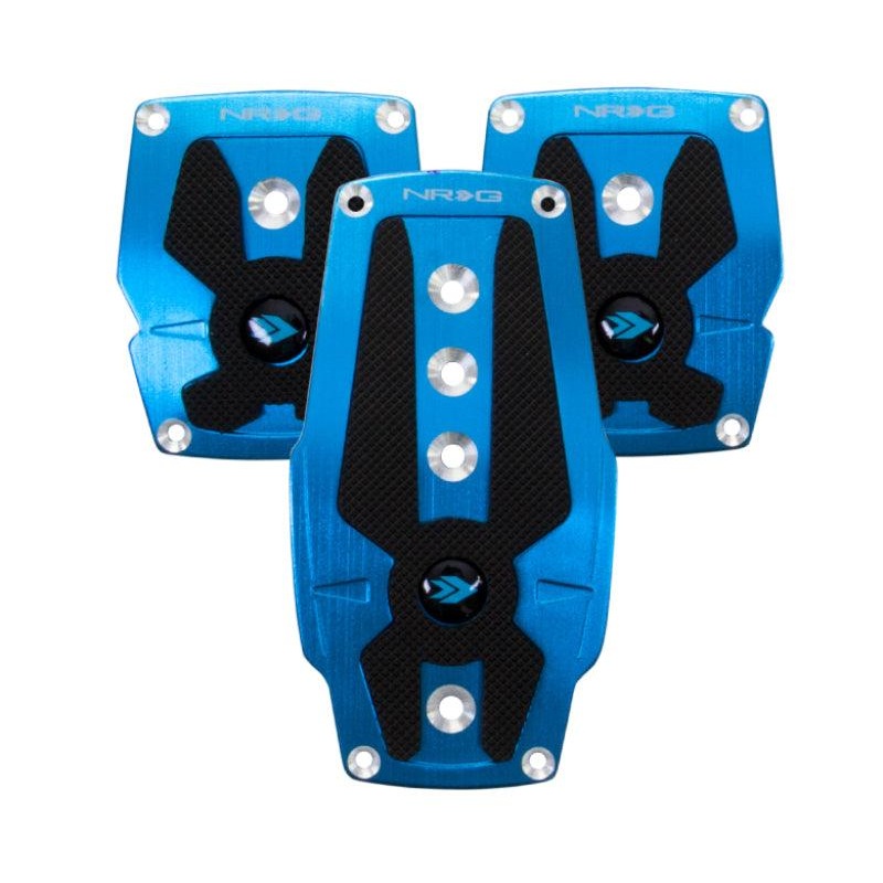 NRG Brushed Aluminum Sport Pedal M/T – Blue w/Black Rubber Inserts