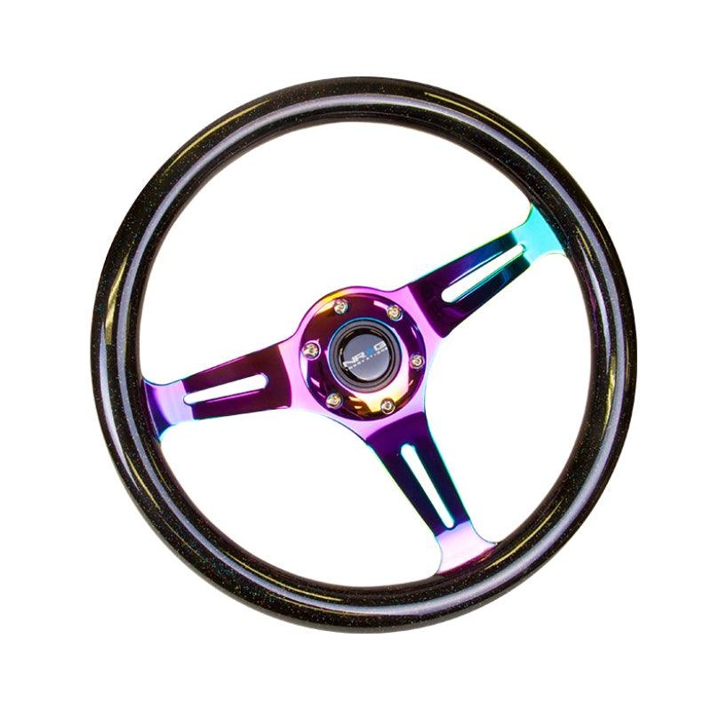NRG Classic Wood Grain Steering Wheel (350mm) Black Sparkle/Galaxy Color w/Neochrome 3-Spoke