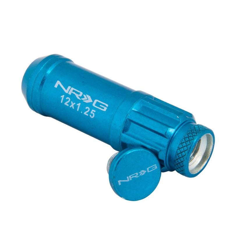 NRG 700 Series M12 X 1.25 Steel Lug Nut w/Dust Cap Cover Set 21 Pc w/Locks & Lock Socket – Blue