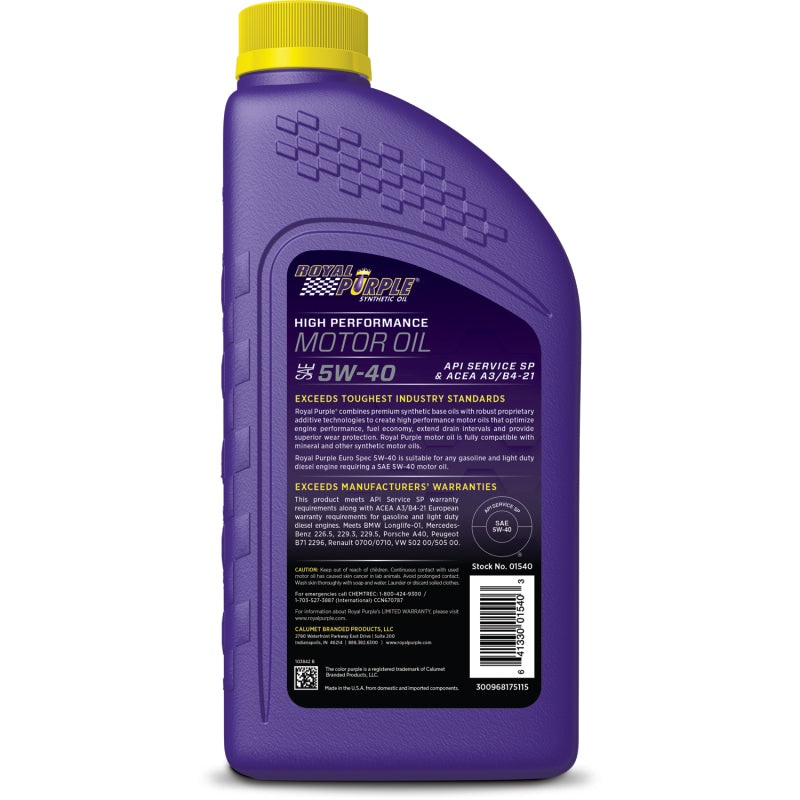 Royal Purple Premium Synthetic High Performance Euro Formula 5W-40 Motor Oil – 1 Quart
