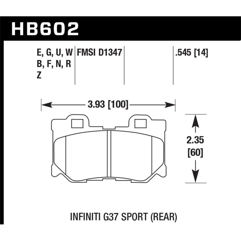 Hawk 10-11 Infiniti FX50 / 09-10 G37 / 09-10 Nissan 370Z DTC-60 Race Rear Brake Pads