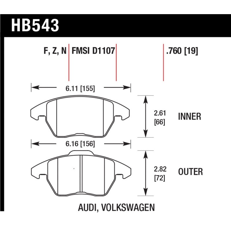Hawk 2006-2009 Audi A3 TFSIi Quattro 2.0 HPS 5.0 Front Brake Pads