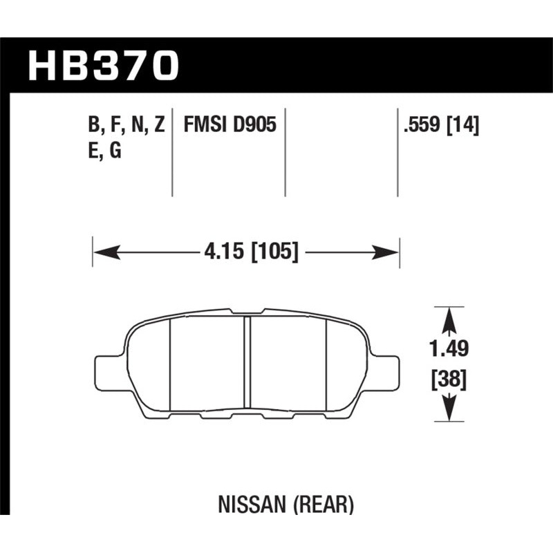Hawk 2010-2013 Infiniti EX35 HPS 5.0 Rear Brake Pads