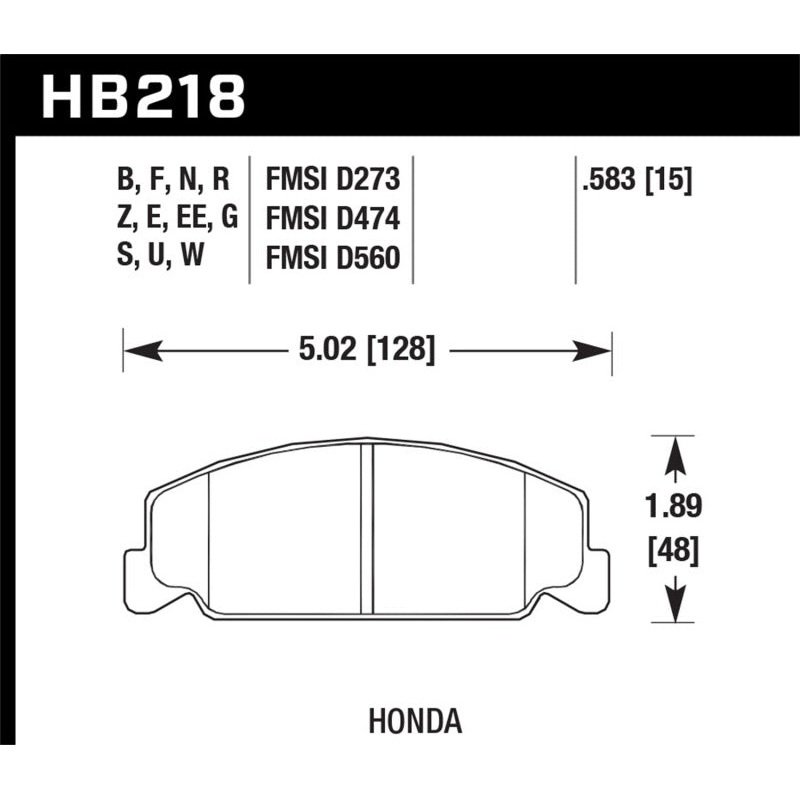 Hawk 84-85 Honda Accord / 88-00 Civic / 88-91 CRX 15mm DTC-60 Front Race Brake Pads