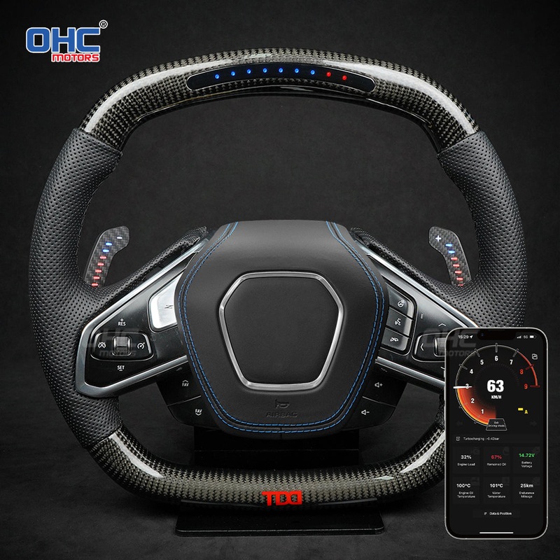 (In Stock) OHC Motors Carbon Fiber LED Magnetic Paddle Shifters For Chevrolet C8 Corvette
