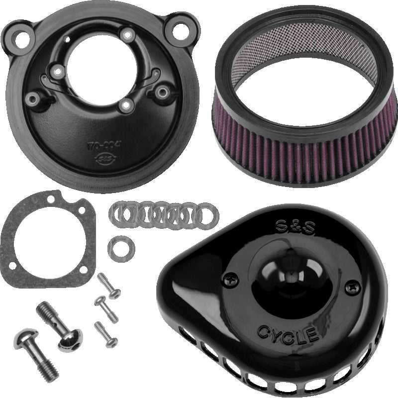 S&S Cycle 2007+ XL Sportster Models Stealth Air Cleaner Kit w/ Gloss Black Mini Teardrop Cover
