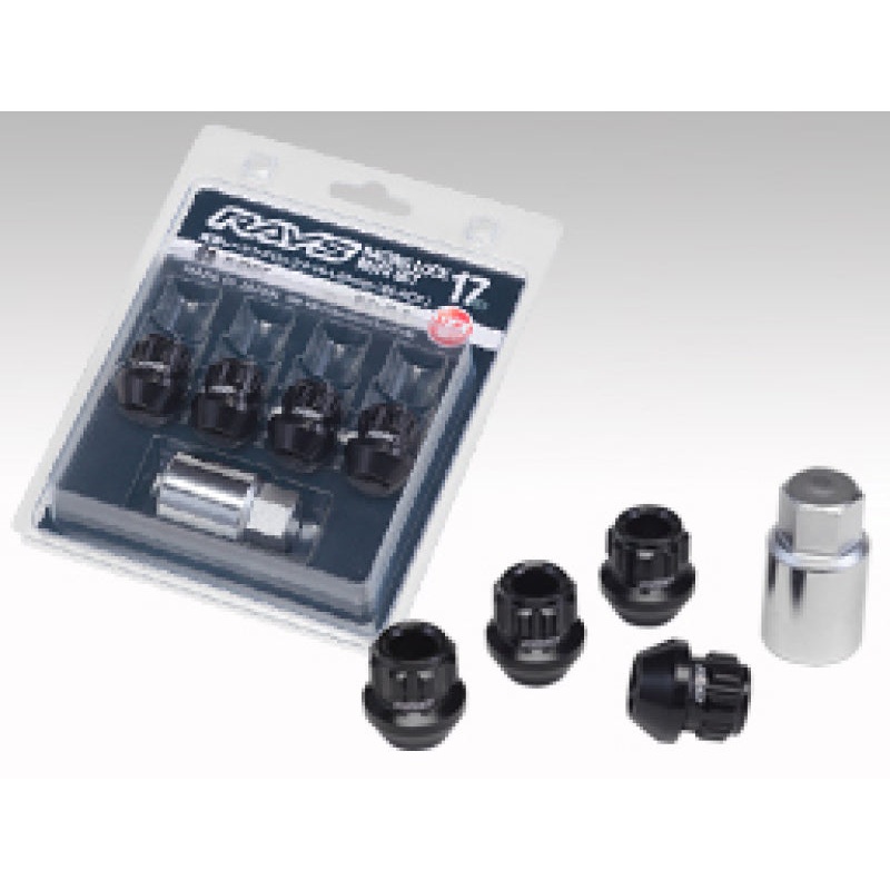 Rays 17 Hex Racing Lock Nut Set L25 Short Type 12×1.25 – Black Chromate (4 Pieces)