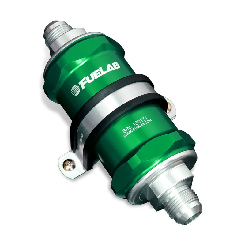 Fuelab 818 In-Line Fuel Filter Standard -10AN In/Out 100 Micron Stainless – Green