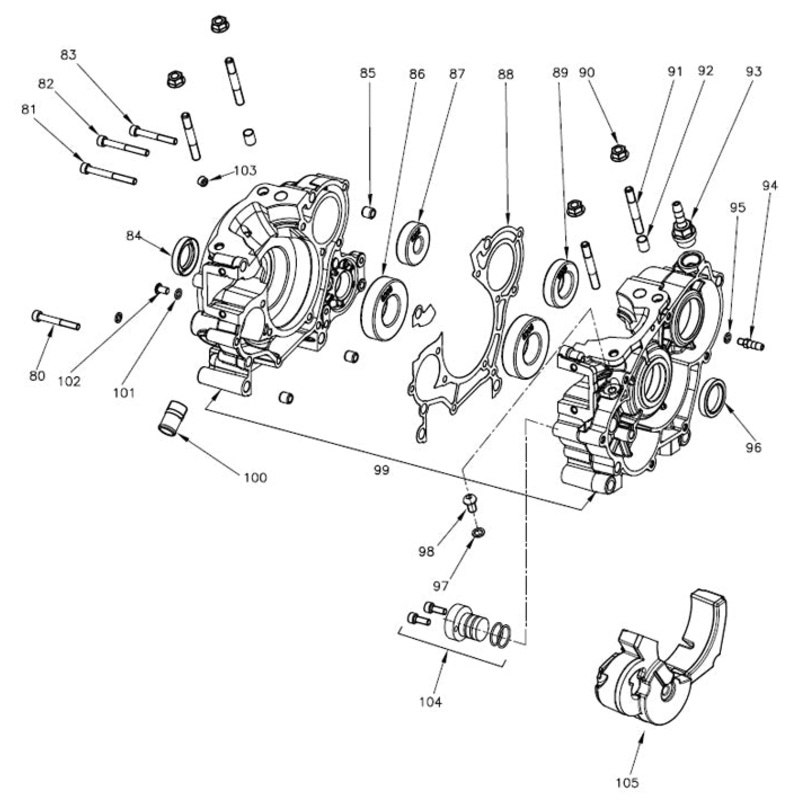 99. W050/1ROKC Vortex Rok GP Complete Crankcase with Bearings & Seals