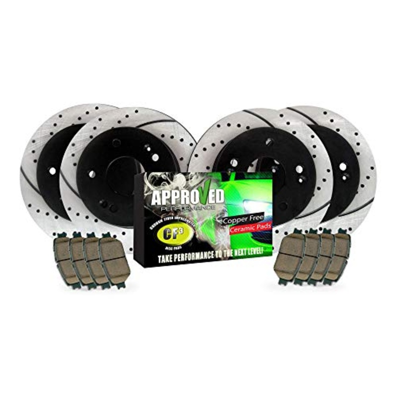 Approved Performance Front and Rear Disc Brake Kit F18041-FRP Black Powder Coated Drilled and Slotted Brake Rotors with Ceramic Brake Pads Fits 2017-2019 Escape 1.5 2.0 Turbo AWD (All Wheel Drive)