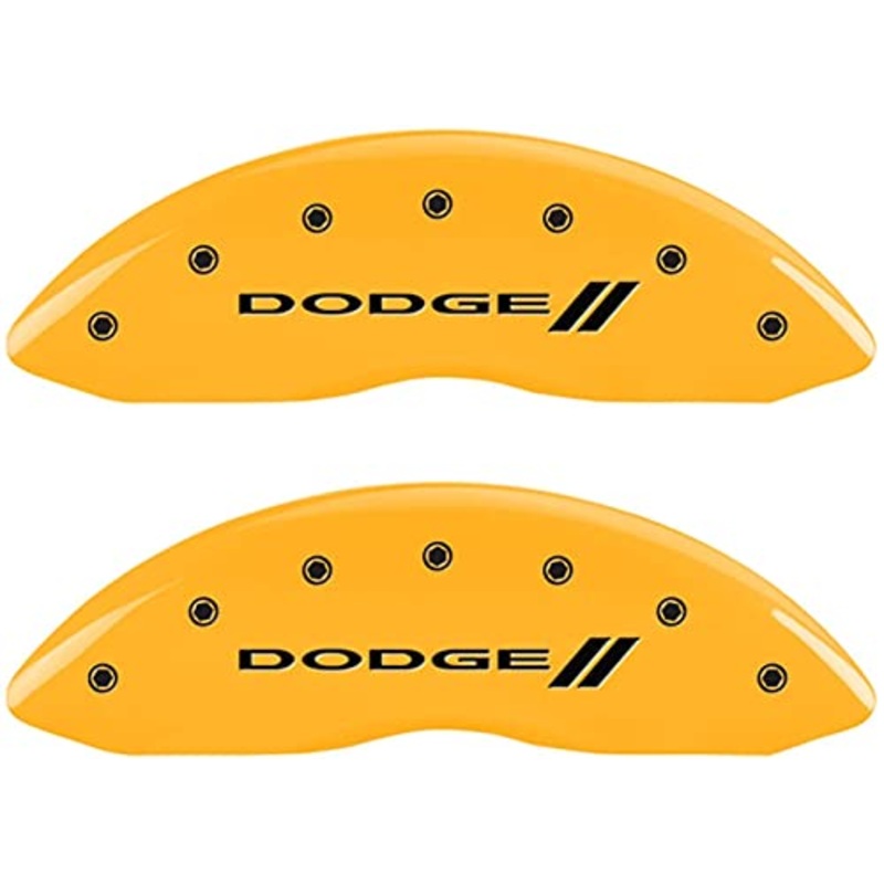 MGP Caliper Covers 12162SDD3YL Yellow Caliper Cover (Set of 4, Engraved Front and Rear: With stripes/Dodge, Yellow powder coat finish, black characters)