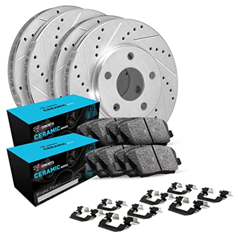 R1 Concepts Front Rear Brakes and Rotors Kit |Front Rear Brake Pads| Brake Rotors and Pads| Ceramic Brake Pads and Rotors |Hardware Kit WGWH2-68010