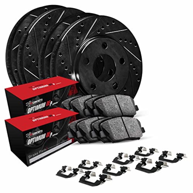 R1 Concepts Front Rear Brakes and Rotors Kit |Front Rear Brake Pads| Brake Rotors and Pads| Optimum OEp Brake Pads and Rotors |Hardware Kit|fits 2017-2020 Hyundai Elantra