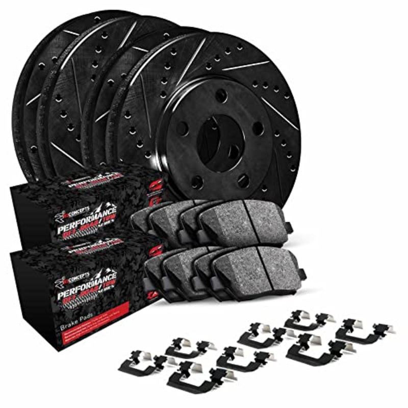 R1 Concepts Front Rear Brakes and Rotors Kit |Front Rear Brake Pads| Brake Rotors and Pads| Performance Off-Road Brake Pads and Rotors | Hardware Kit|fits 2007-2015 INFINITI QX56; Nissan Armada, Titan