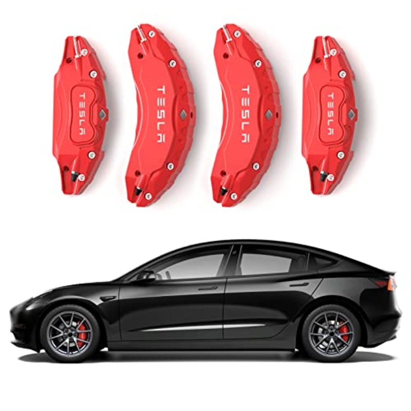 WZRAXJ Break Caliper Cover Fit for 2017-2022 Tesla Model 3 Accessories Wheel Size 18″(235/45) 19″(235/40) Red Caliper Protector Improved Model