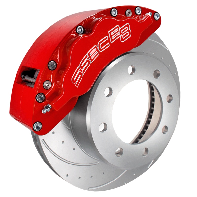 American Made B8-Barbarian 8 Piston Billet Aluminum Direct Fit Rear Caliper Disc Brake Kit W/DS Rotors. Red A404-11R-DS