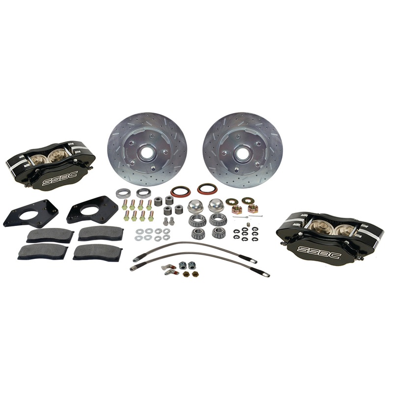 American Made Comp S 4-Piston Billet Aluminum Front Drum to Disc Brake Conversion Kit W/Rotors. Black W156-7BK