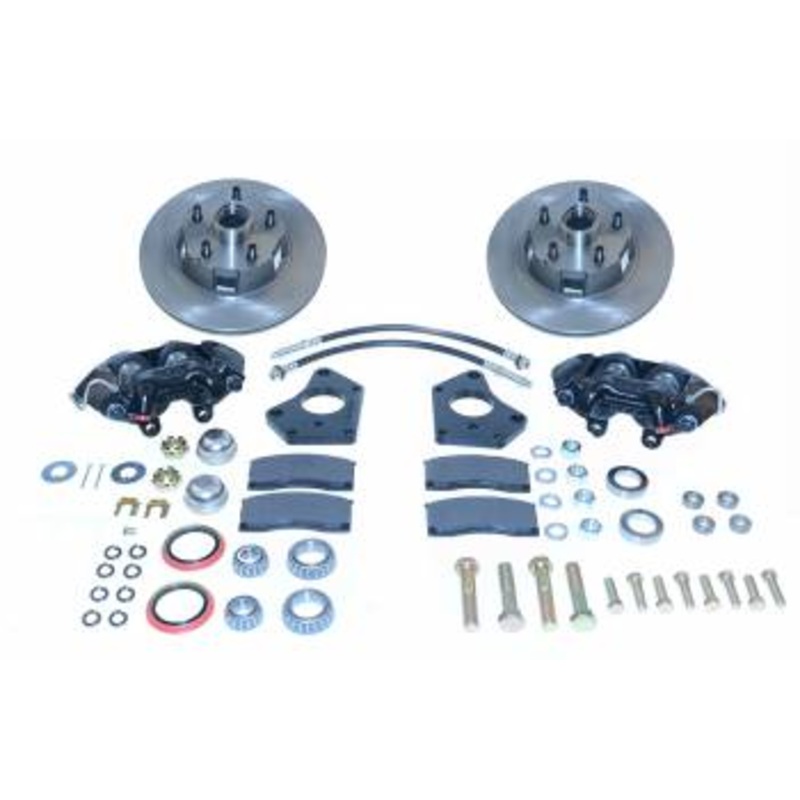 American Made Kelsey Hayes 4-Piston Direct Fit Front Drum to Disc Brake Conversion Kit W/Rotors. Black W156