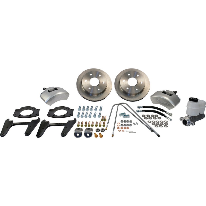 American Made Tri-Power 3-Piston Billet Aluminum Rear Drum to Disc Brake Conversion Kit W/Rotors. Clear A126-3