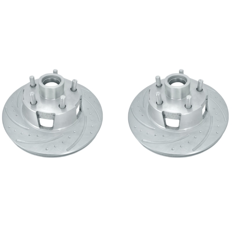 New Performance Front Rotors (Pair) Dimple Drilled, Slotted and Zinc Plated.