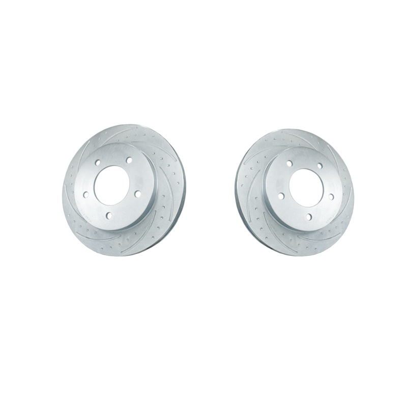 New Performance Rotors (Pair) Dimple-Drilled, Slotted, Zinc Plated.