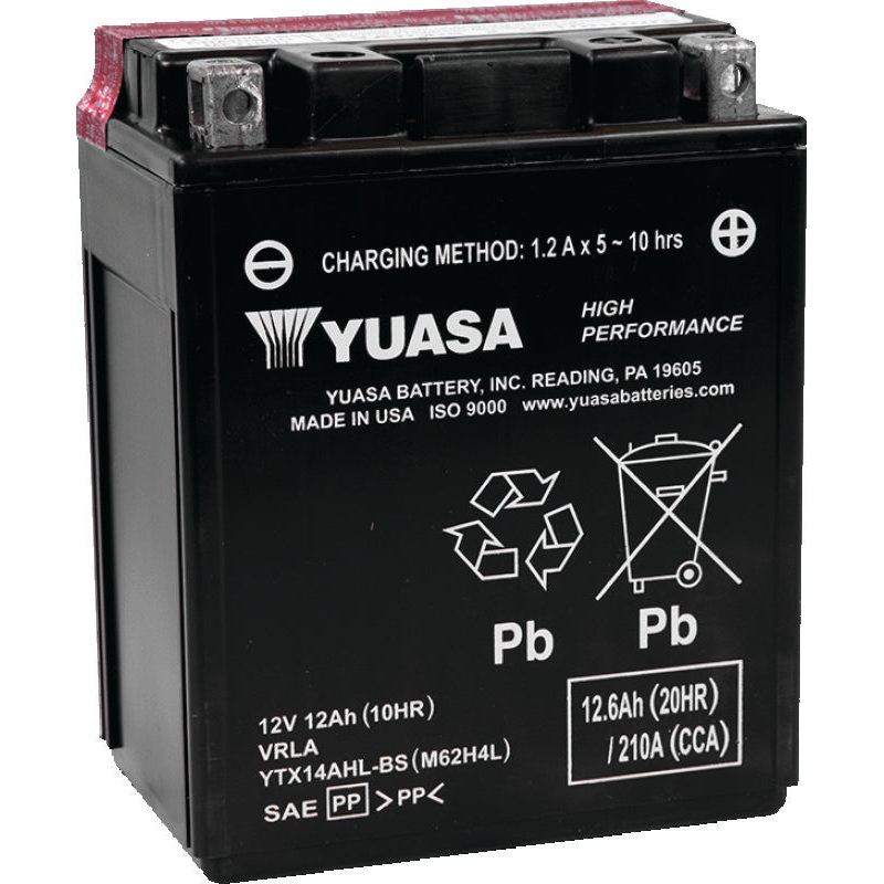 Yuasa YTX14AHL-BS High Performance AGM 12-Volt Battery w/Bottle