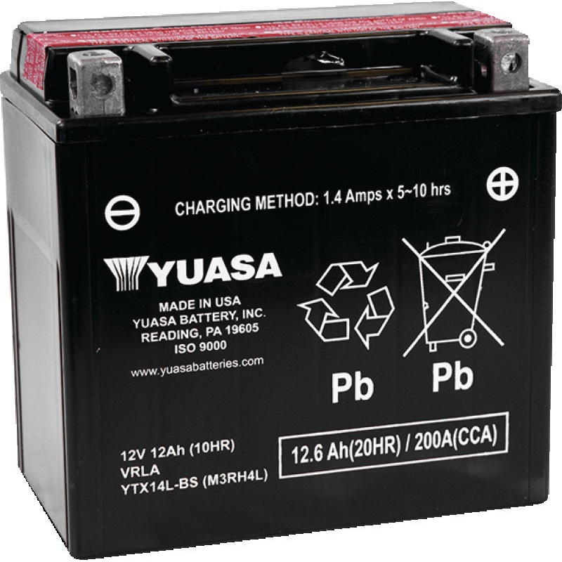 Yuasa YTX14L-BS Maintenance Free AGM 12-Volt Battery w/Bottle